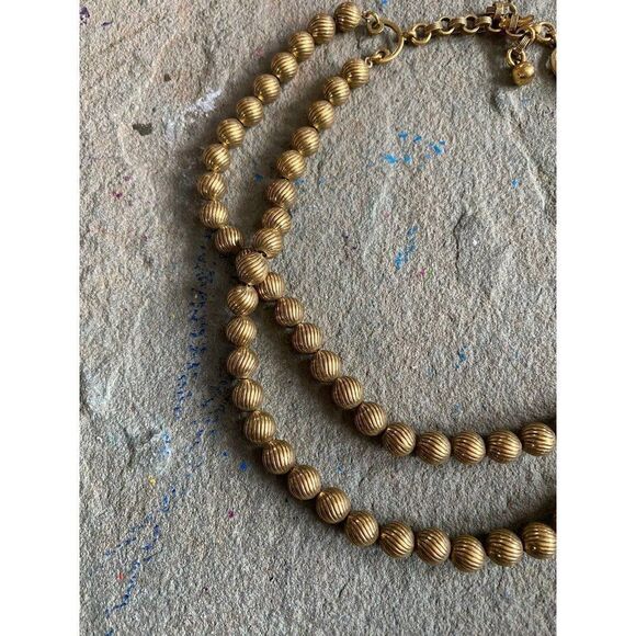 Vintage Necklace Collar Gold Plated Engraved Beaded Double Layer - Picture 3 of 8